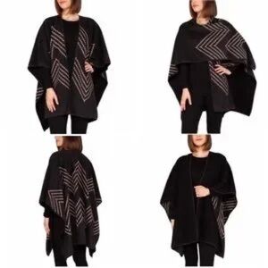 Ike Behar Black Poncho with Chevron Trim